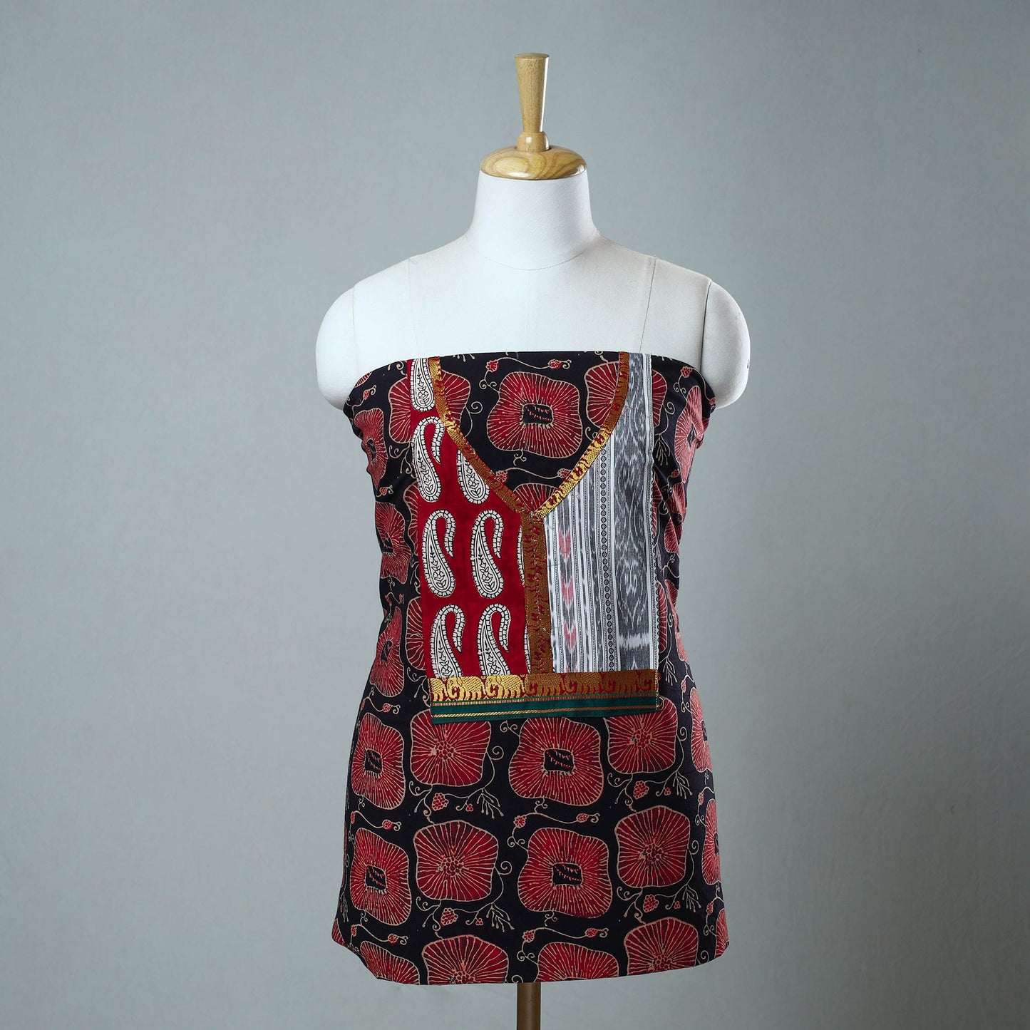 Buy Red Block Print Cotton Ajrakh Kurta Material Online