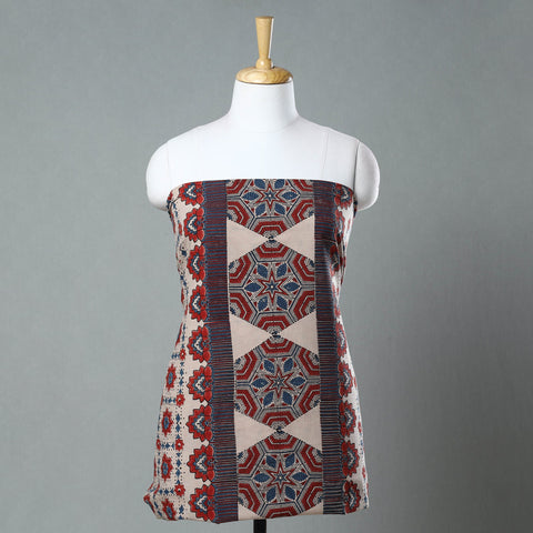  Red Ajrakh Block Printed Cotton Kurta Material - 3 meter