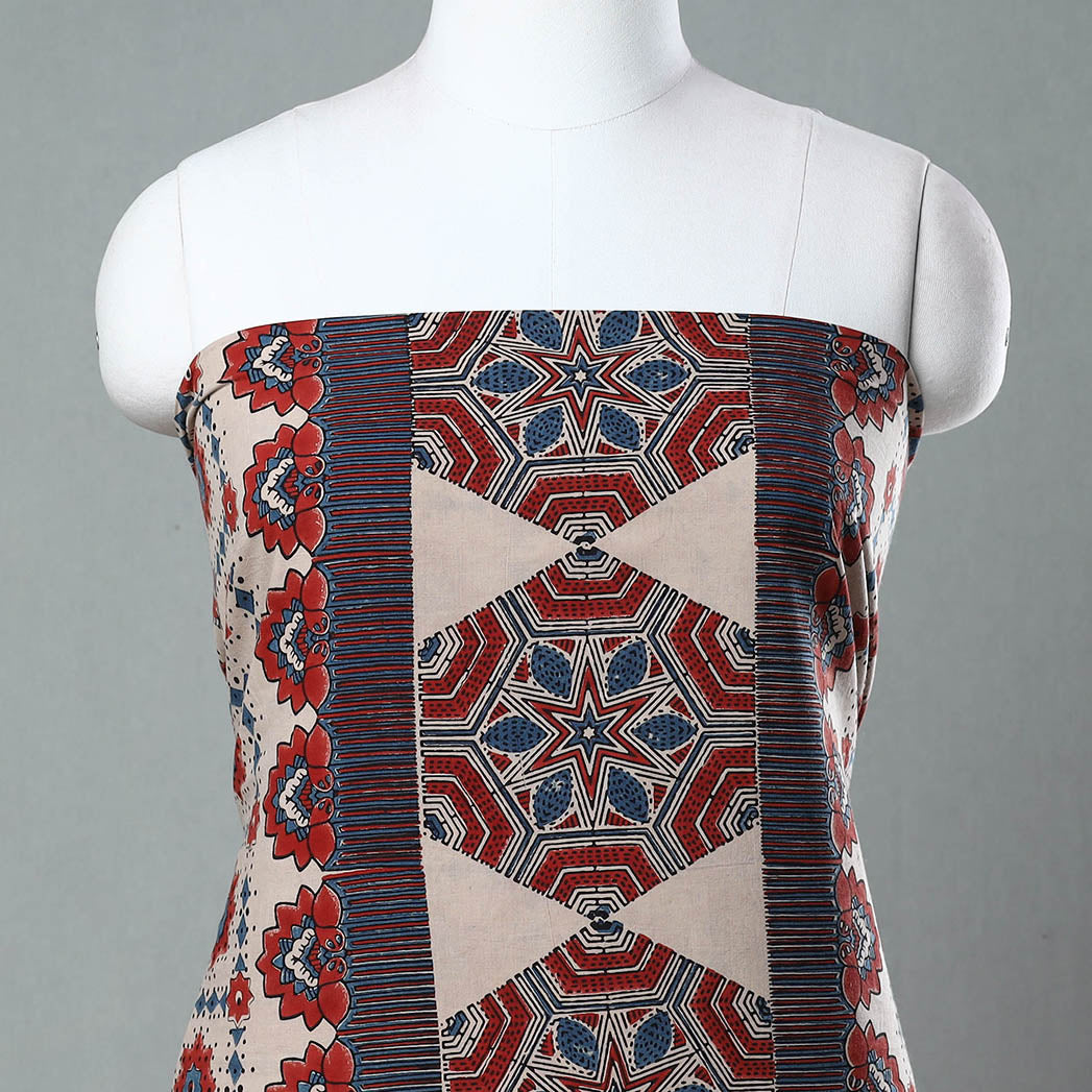 Red Ajrakh Block Printed Cotton Kurta Material - 3 meter