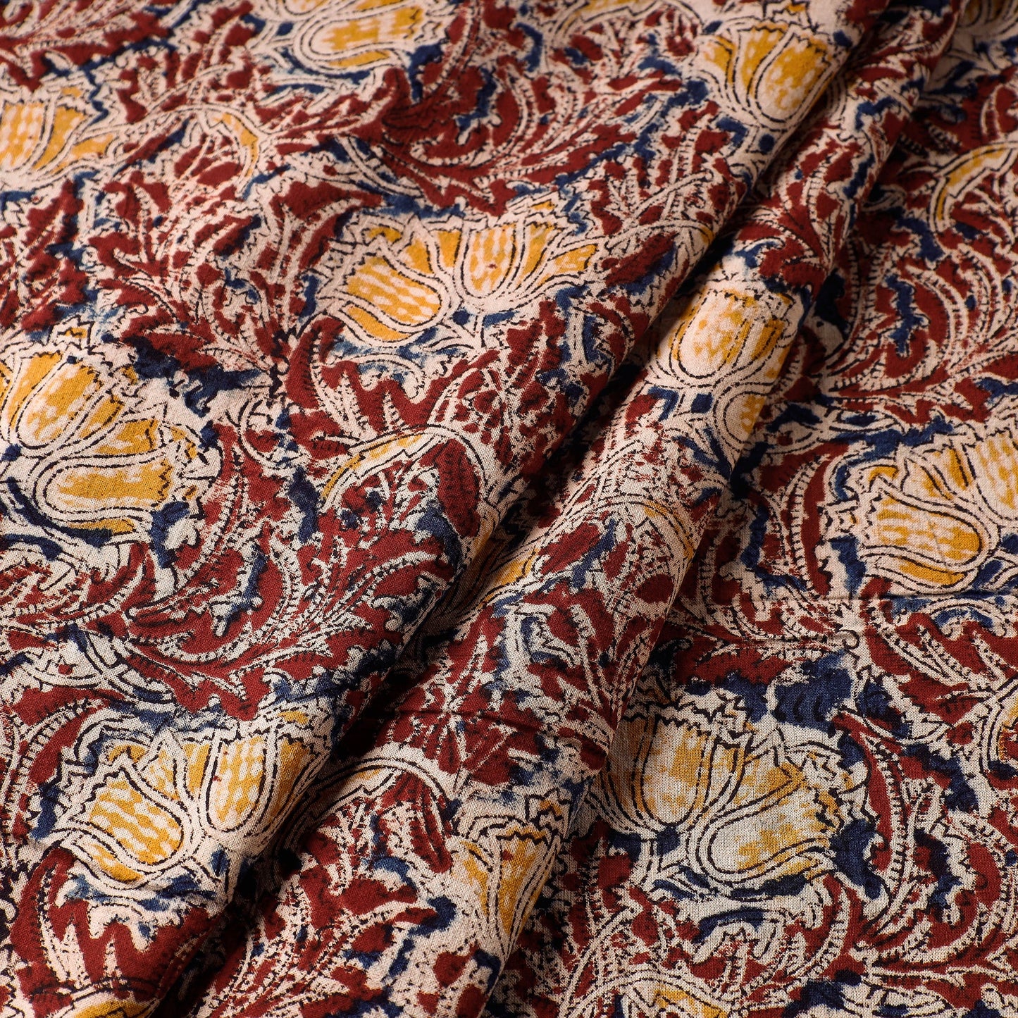  Block Printed Cotton Washed Kalamkari Fabric 