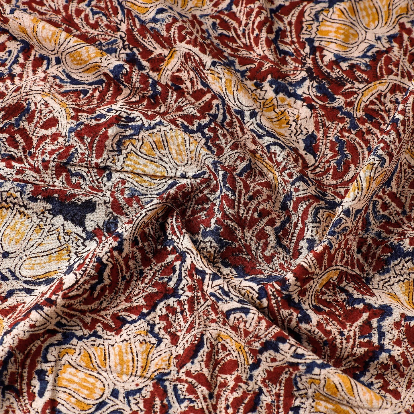  Block Printed Cotton Washed Kalamkari Fabric 