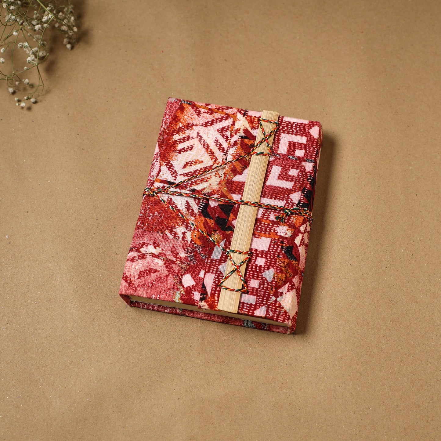 Printed fabric cover handmade paper notebook with thread