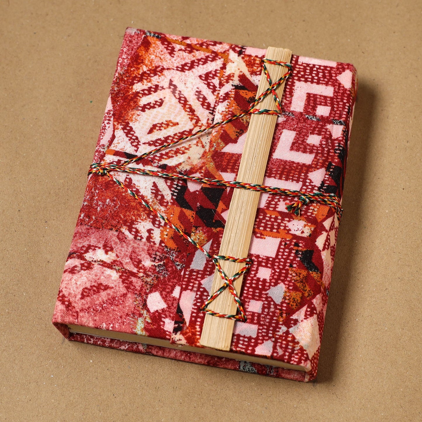 Printed fabric cover handmade paper notebook with thread