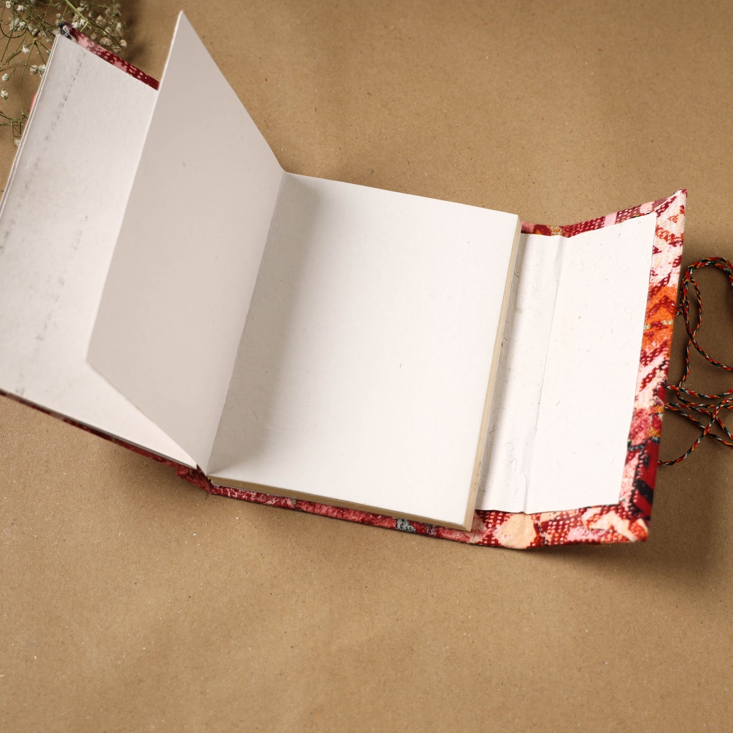 Printed fabric cover handmade paper notebook with thread