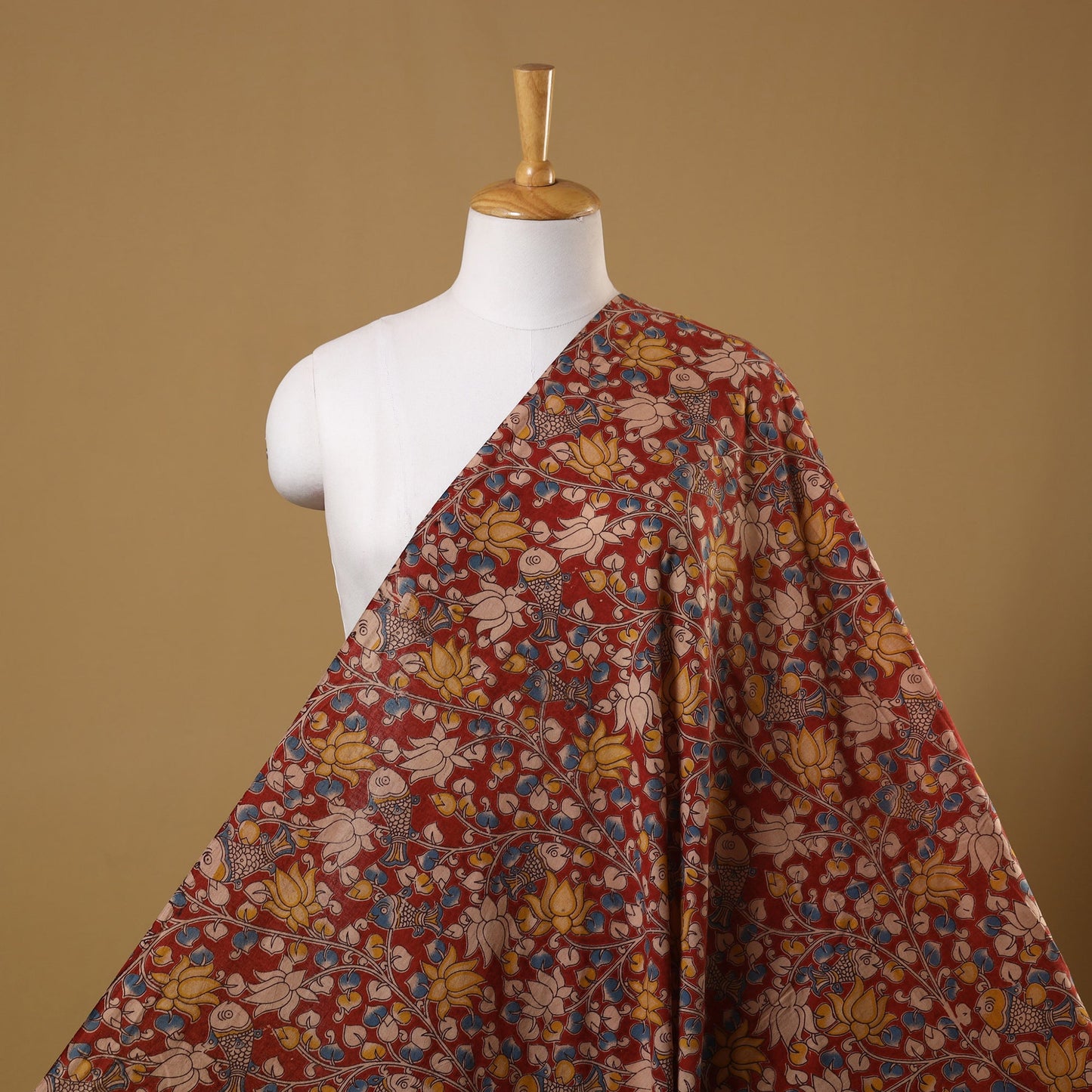 Red Printed Kalamkari Cotton Fabric