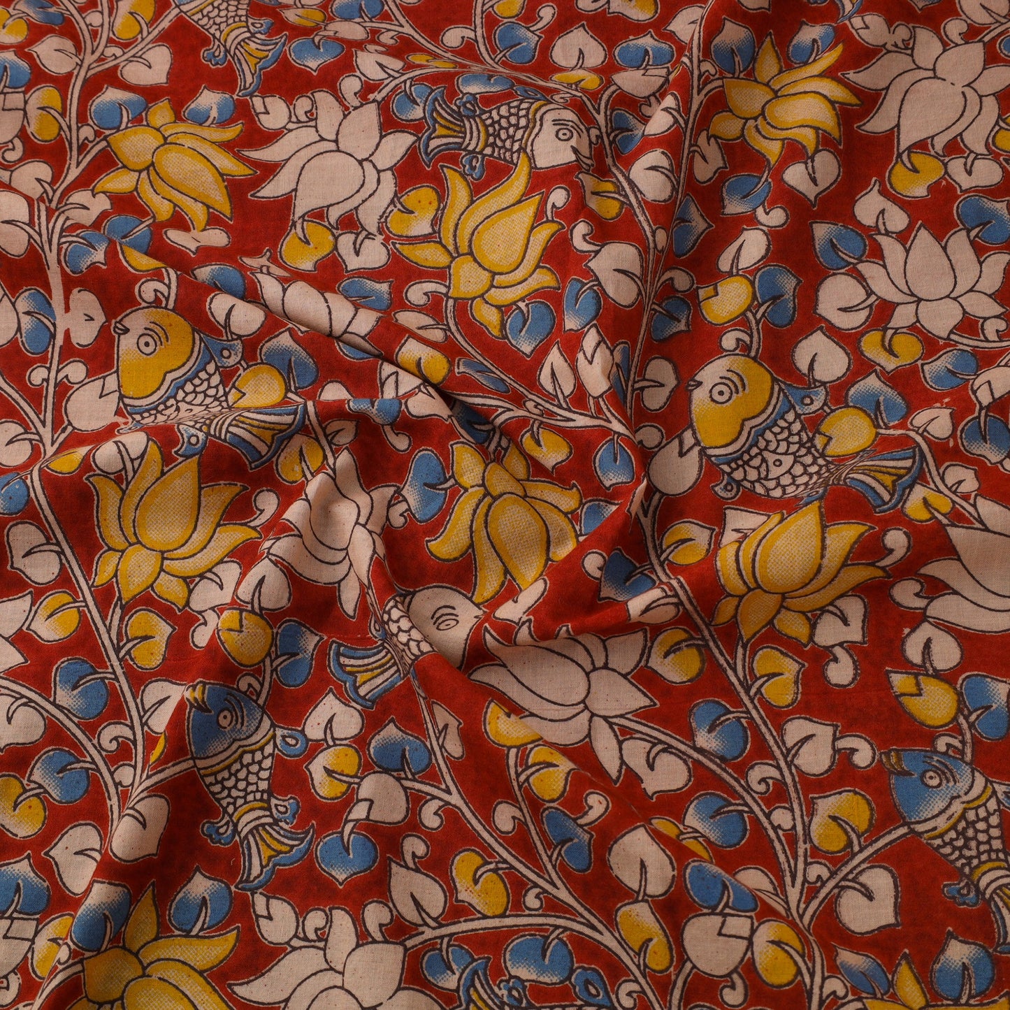 Red Printed Kalamkari Cotton Fabric