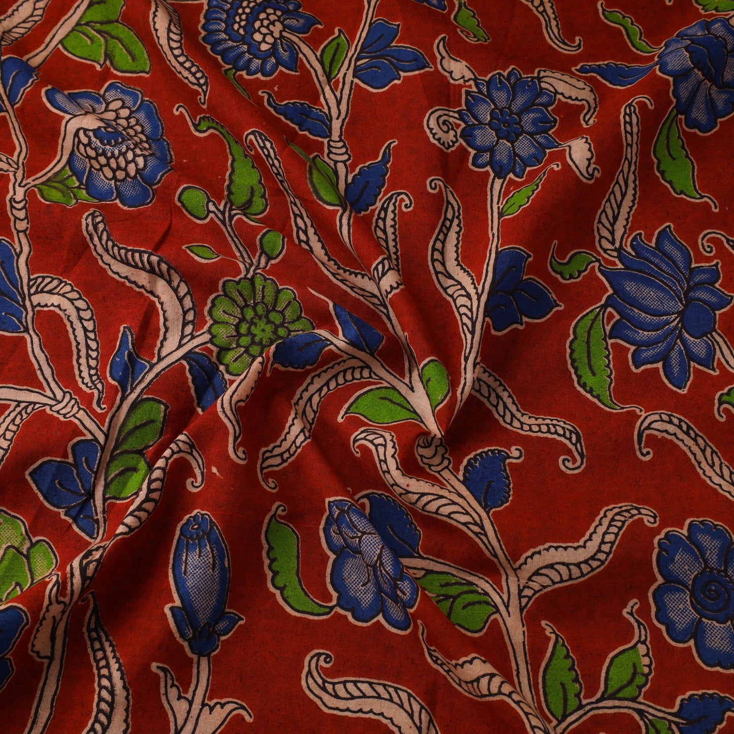 Red Printed Kalamkari Cotton Fabric