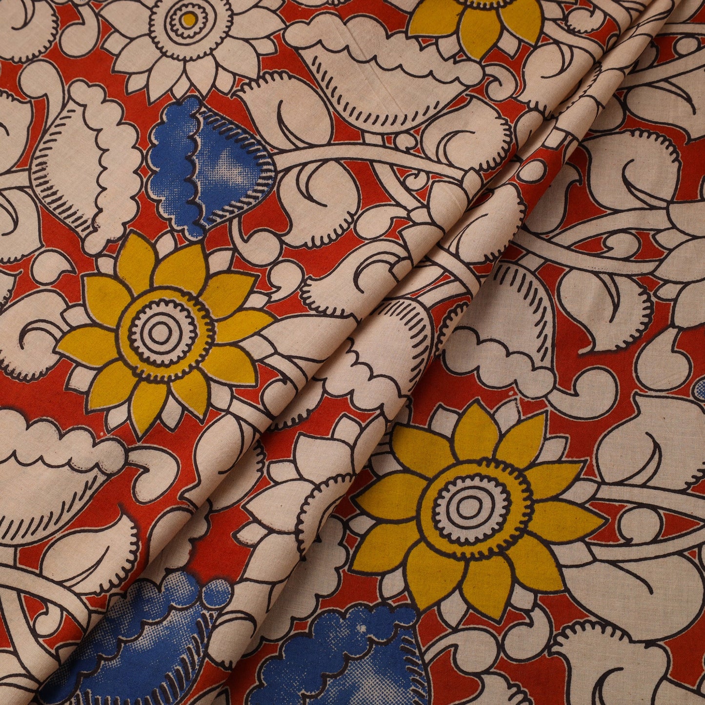 Red Printed Kalamkari Cotton Fabric