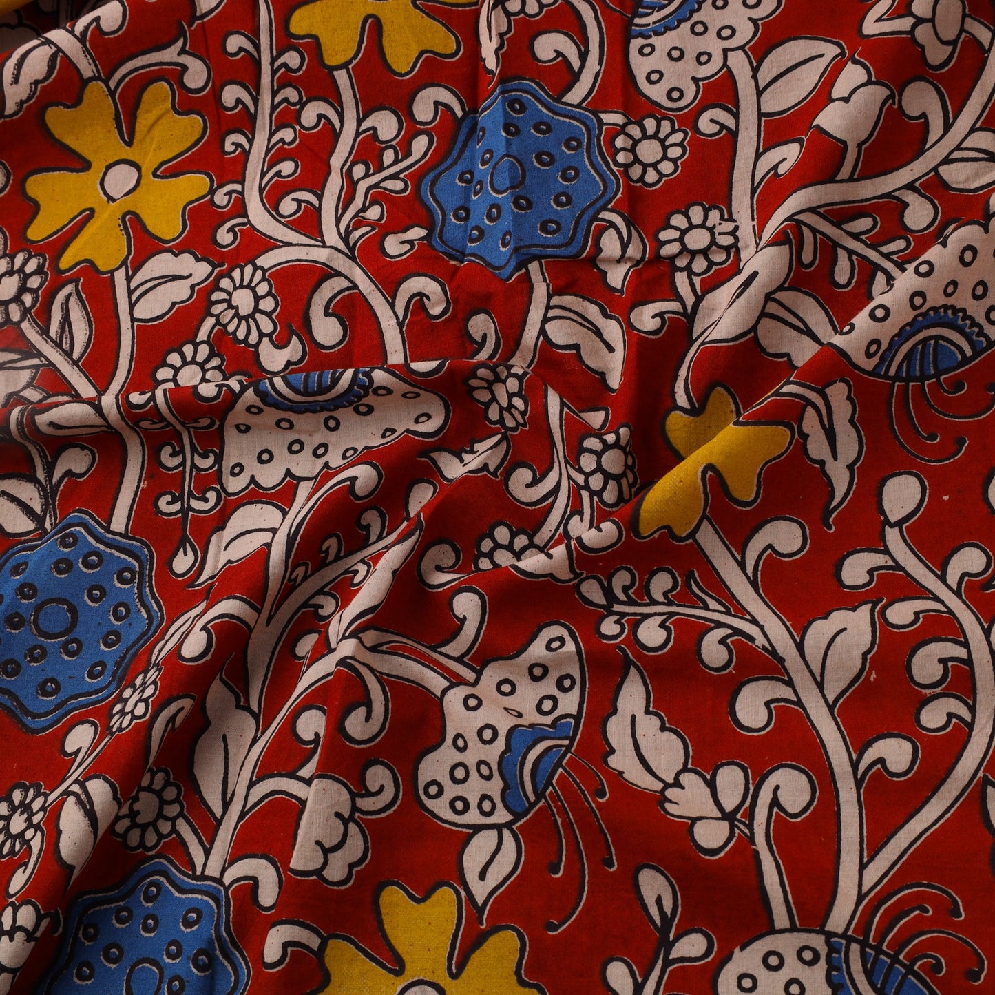 Red Printed Kalamkari Cotton Fabric