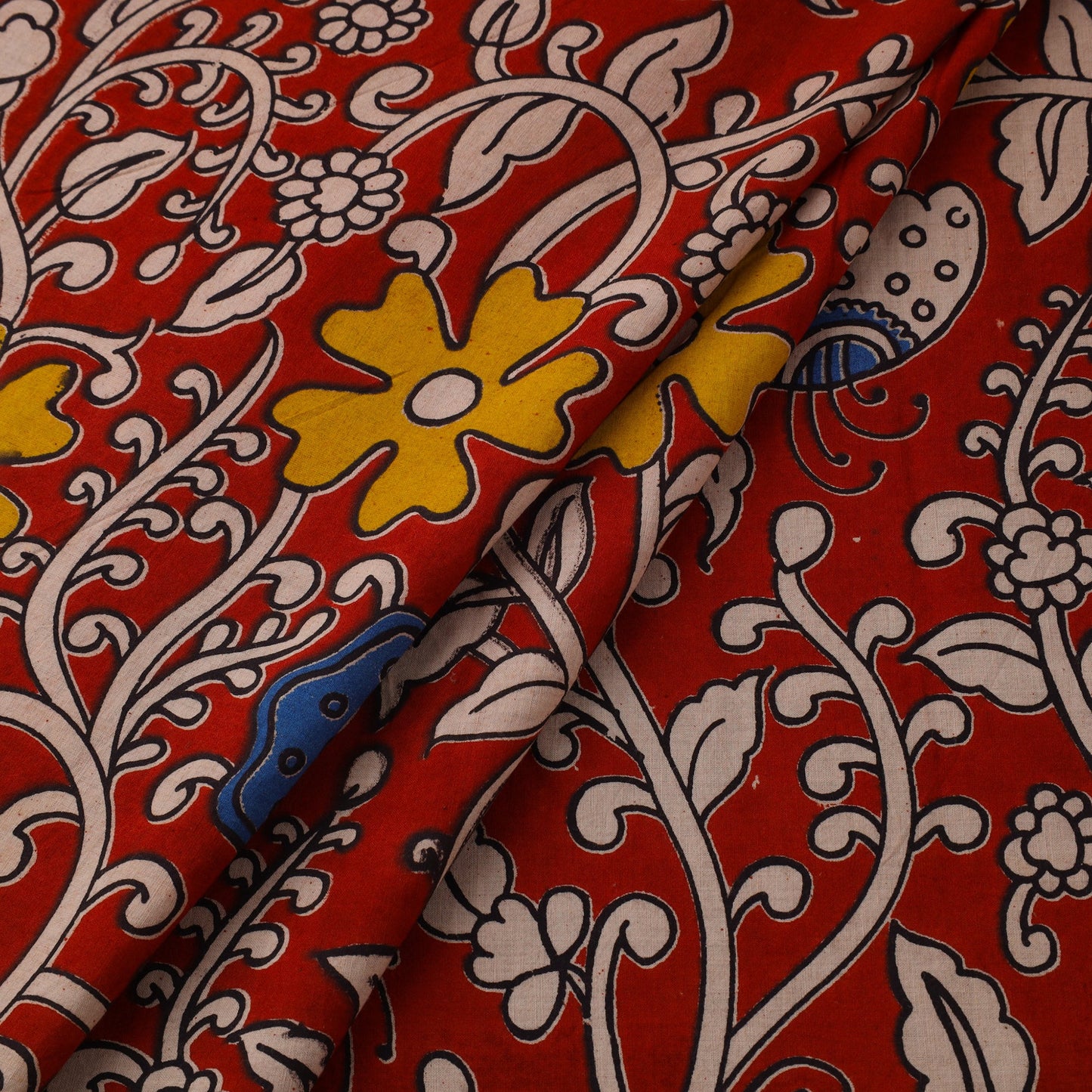 Red Printed Kalamkari Cotton Fabric