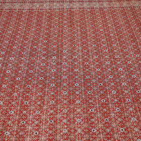 Red Ajrakh Block Print Kantha Work Cotton Double Bed Cover