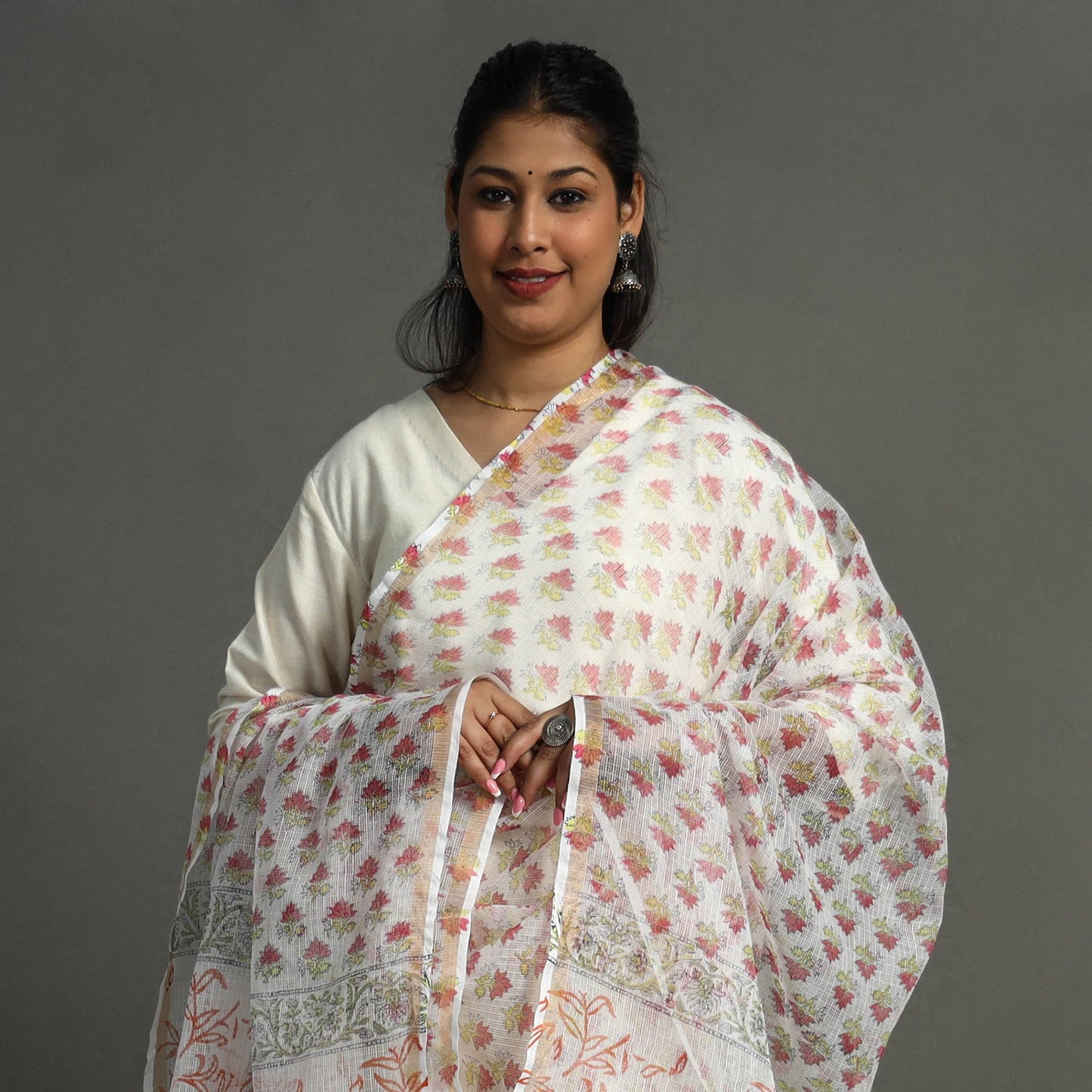 Block Printed Kota Doria Cotton Sanganeri Dupatta
