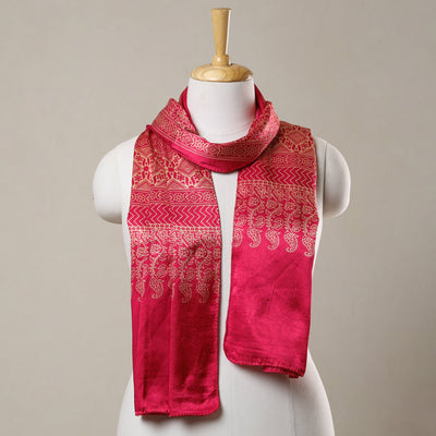 Red - printed mashru silk stole 33 - handcrafted