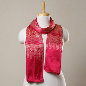 Red - printed mashru silk stole 33 - handcrafted