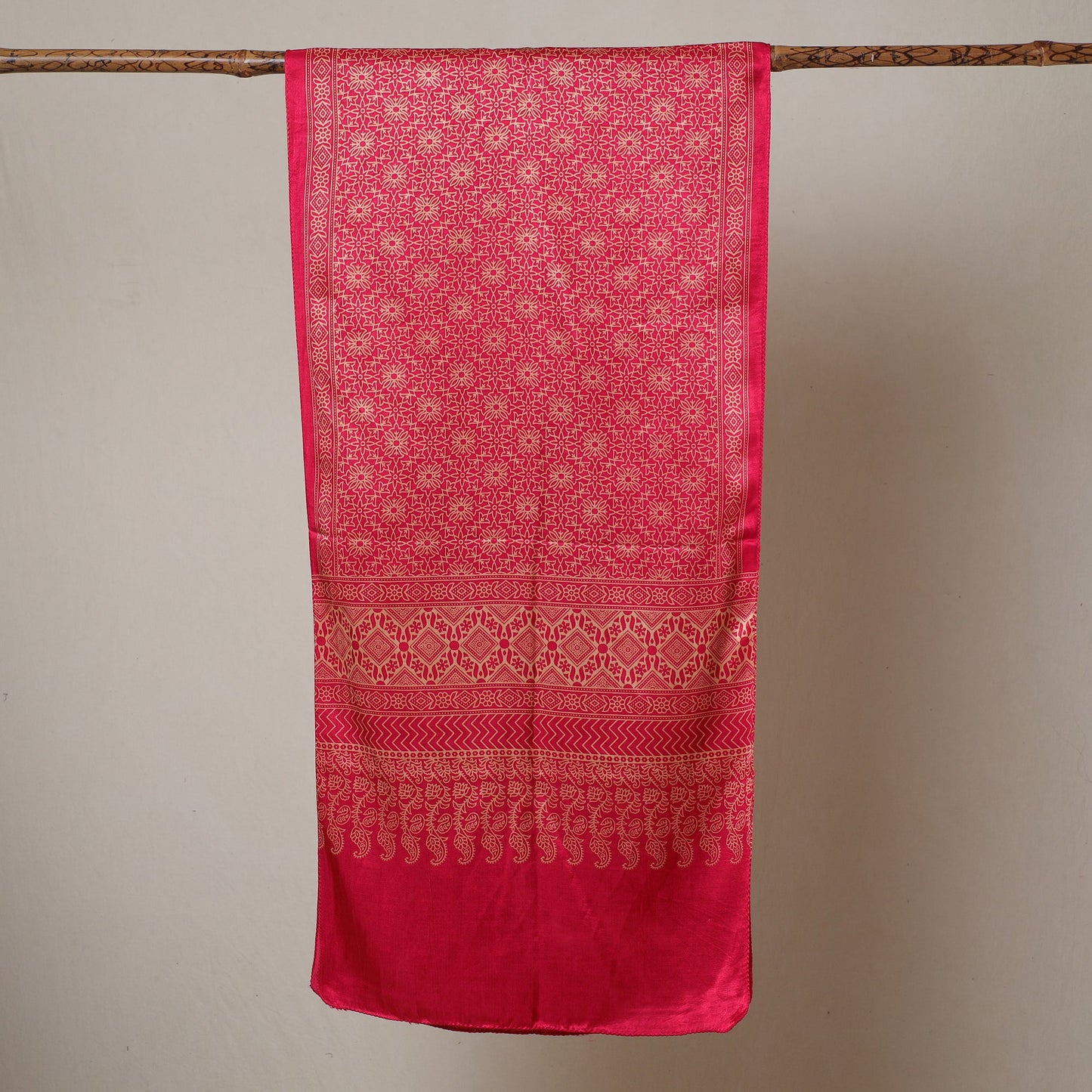 Red - printed mashru silk stole 33 - handcrafted