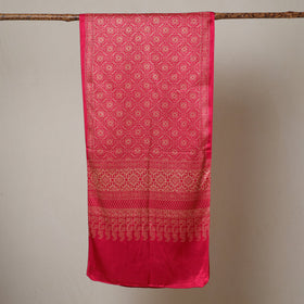 Red - printed mashru silk stole 33 - handcrafted