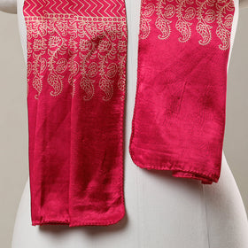 Red - printed mashru silk stole 33 - handcrafted