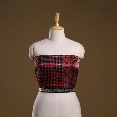 Printed modal silk blouse piece with lace work 23