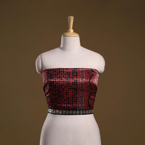 Printed modal silk blouse piece with lace work 23