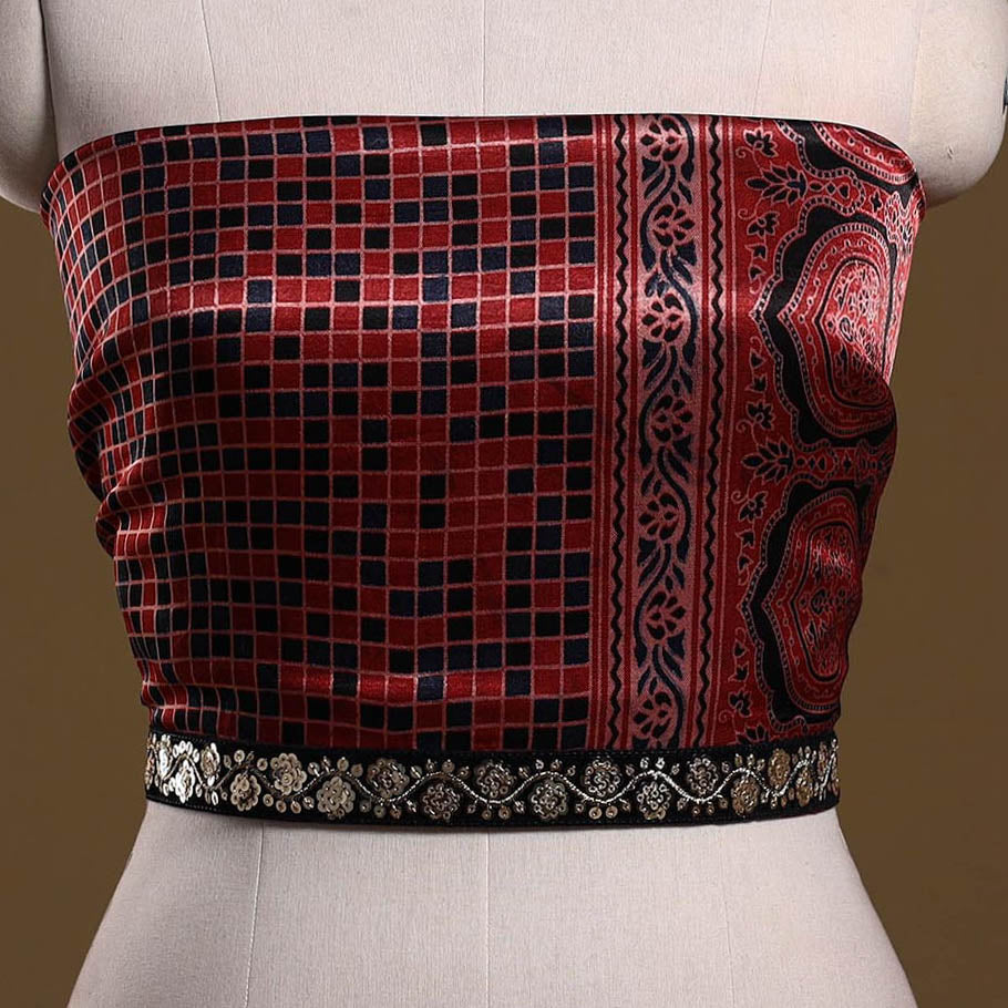 Printed modal silk blouse piece with lace work 23