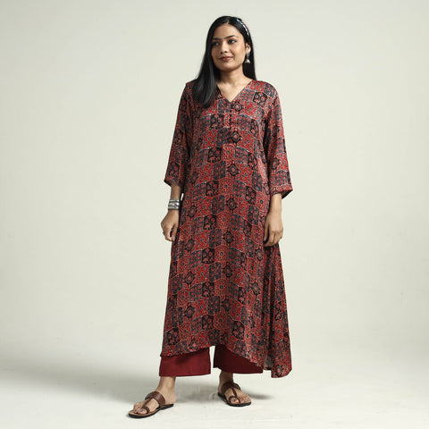  Ajrakh Block Printed Modal Silk Kurta with Palazzo Set 