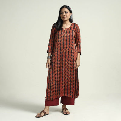  Ajrakh Block Printed Modal Silk Kurta with Palazzo Set 