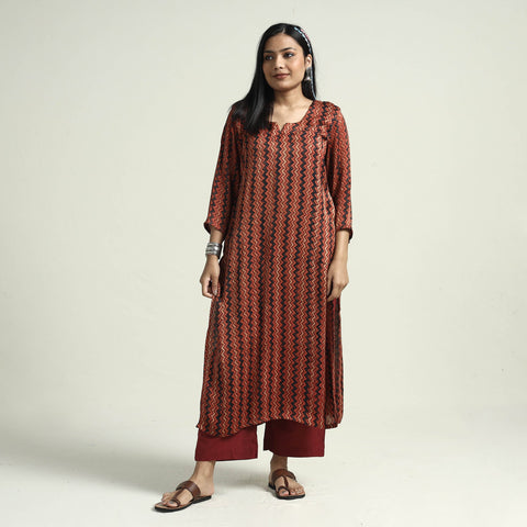  Ajrakh Block Printed Modal Silk Kurta with Palazzo Set 