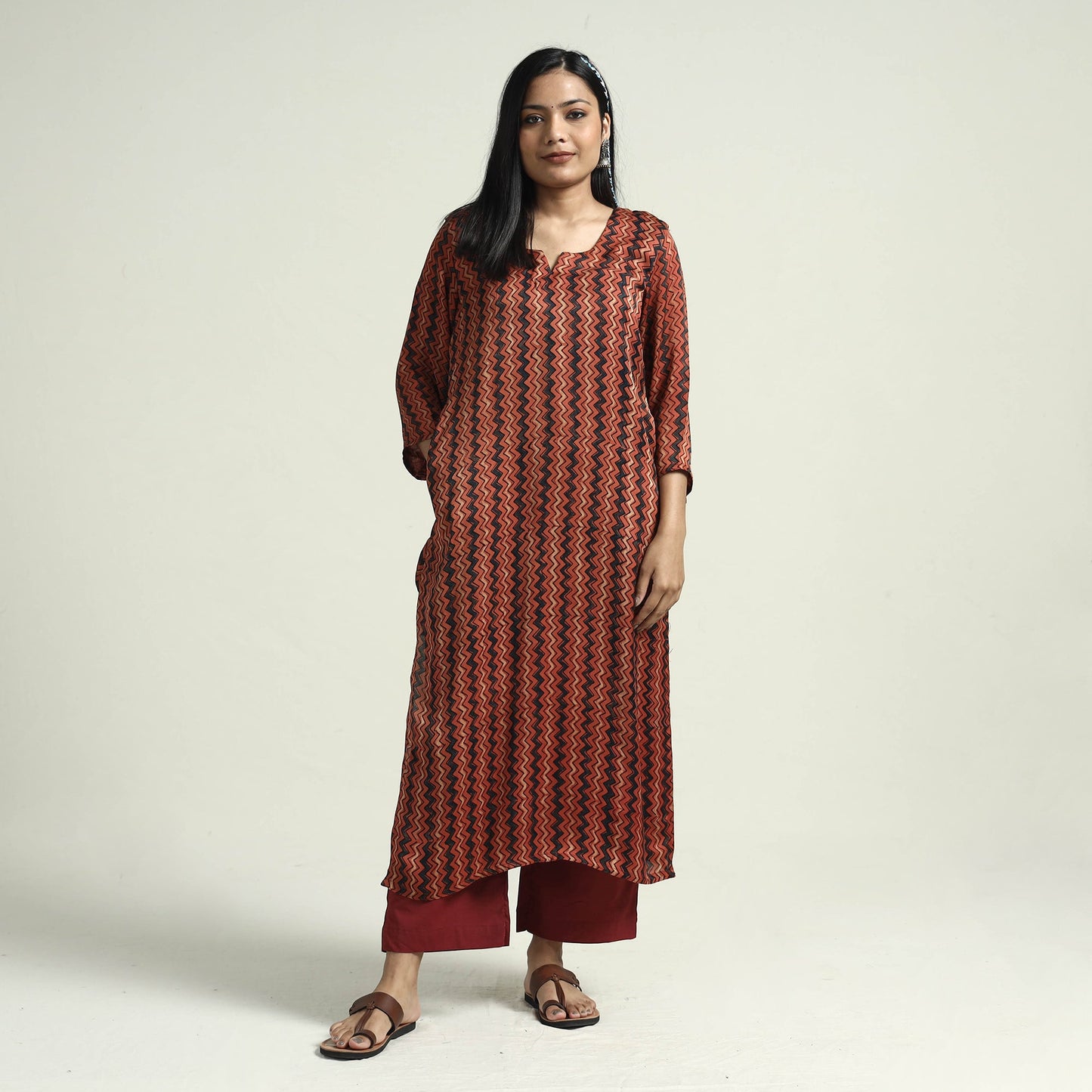  Ajrakh Block Printed Modal Silk Kurta with Palazzo Set 