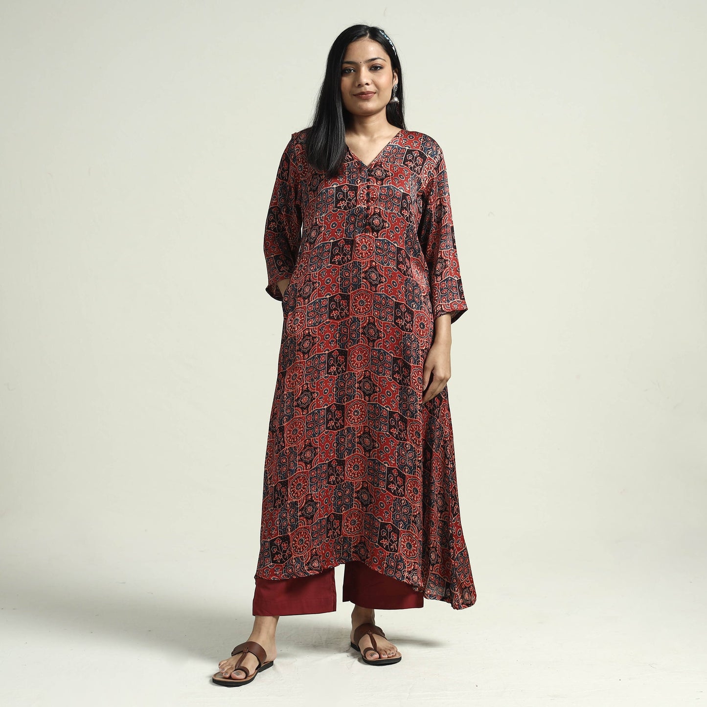  Ajrakh Block Printed Modal Silk Kurta with Palazzo Set 