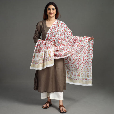 Buy Block Printed Mul Cotton Sanganeri Dupatta