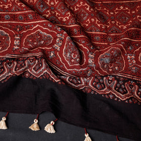   Ajrakh Block Printed Mul Cotton Stole with Tassels 