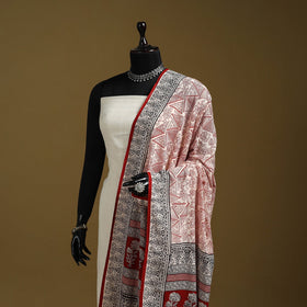 Red - printed natural dyed cotton bagh dupatta 01