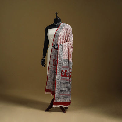 Red - printed natural dyed cotton bagh dupatta 01