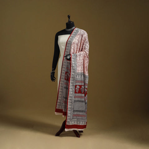 Red - printed natural dyed cotton bagh dupatta 01