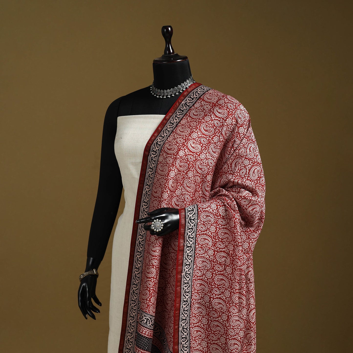 Red - printed natural dyed maheshwari silk bagh dupatta 61