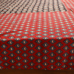 Red - printed patchwork cotton double bed cover with pillow