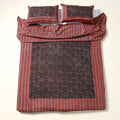 Red - printed patchwork cotton double bed cover with pillow