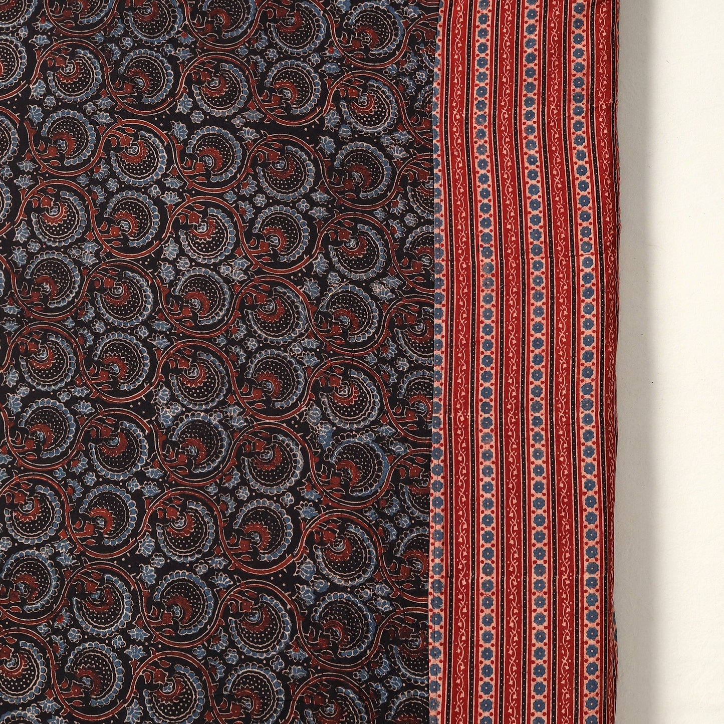 Red - printed patchwork cotton double bed cover with pillow