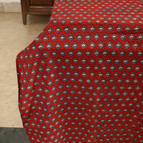 Red - printed patchwork cotton double bed cover with pillow