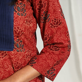  Red Block Printed Cotton Straight Ajrakh Kurta for Women