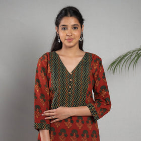  Red Ajrakh Block Printing Cotton Kurta with Palazzo Set