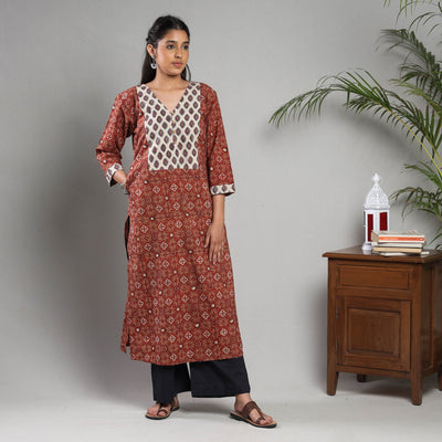  Ajrakh Block Printing Cotton Kurta with Palazzo Set 