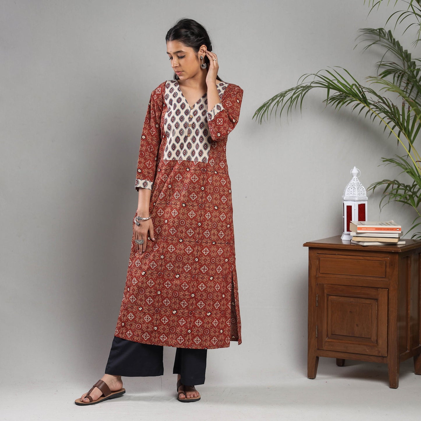  Ajrakh Block Printing Cotton Kurta with Palazzo Set 