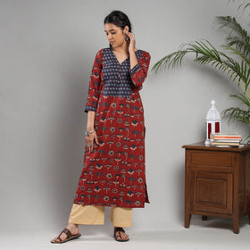 Ajrakh Block Printing Cotton Red Kurta with Palazzo Set 