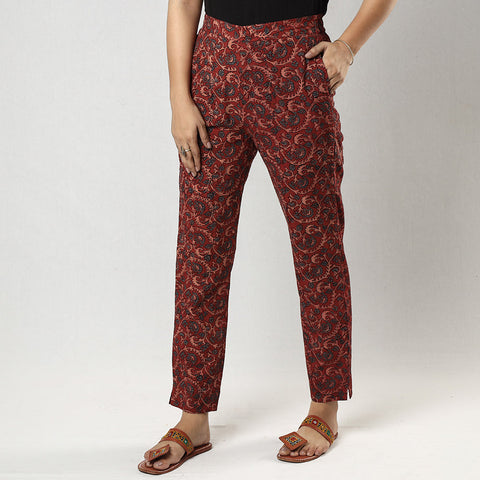  Red Ajrakh Block Printing Cotton Tapered Casual Pant for Women Online at iTokri.com
