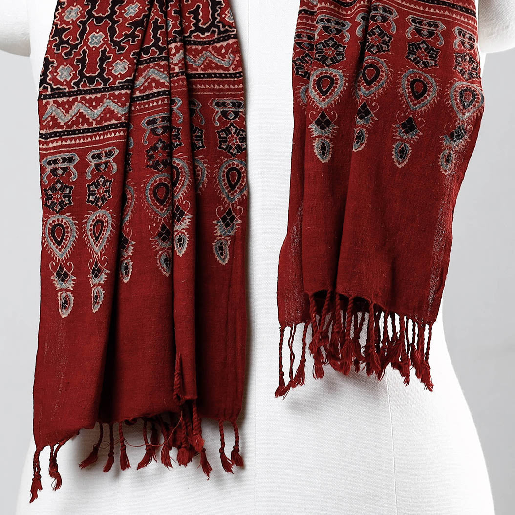 Ajrakh Prints Kutch Bhujodi Kala Cotton Handwoven Stole Online at iTokri.com