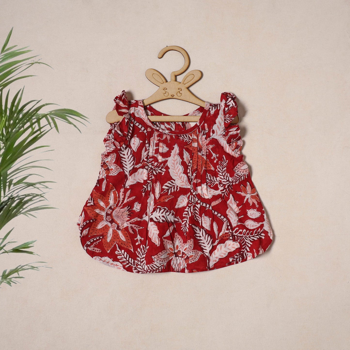 Red - pure cotton baby girls floral top & shorts (6-12