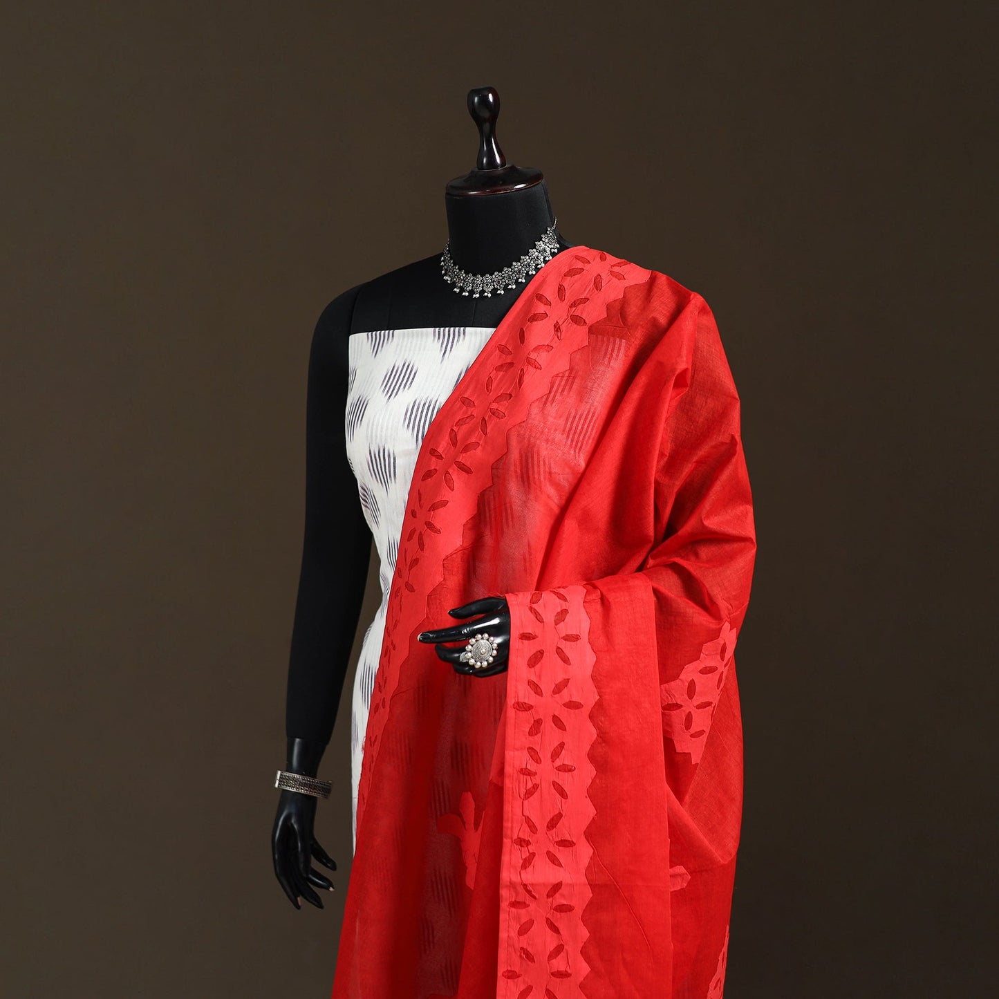 Pure cotton barmer cutwork applique dupatta 04 - handcrafted