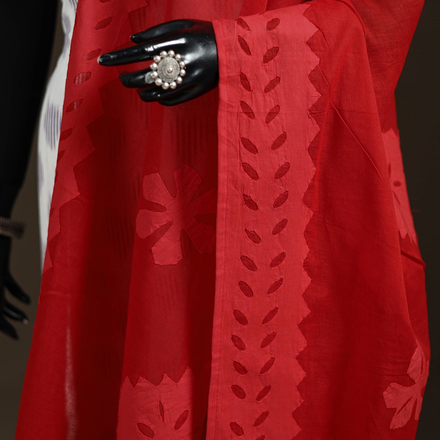 Pure cotton barmer cutwork applique dupatta 13 - handcrafted