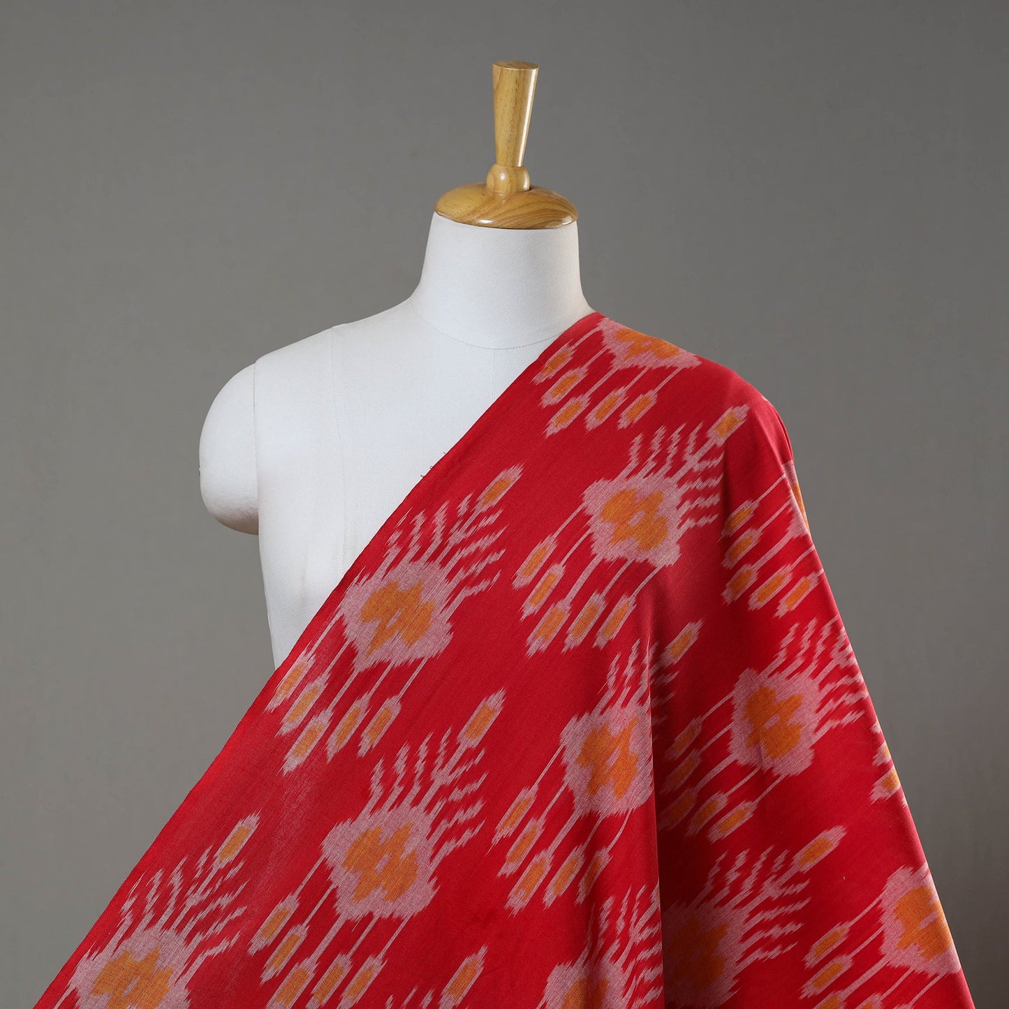  Red Pure Cotton Central Asian Pochampally Ikat Fabric